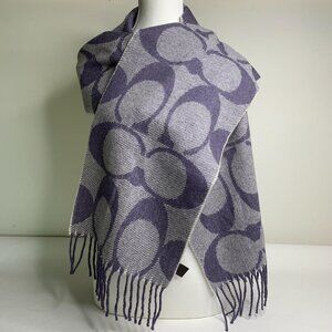 Coach women’s purple and gray signature monogram twill muffler scarf
